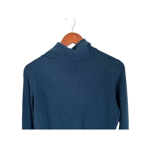 Magaschoni 100% Cashmere Ribbed Turtleneck Sweater Blue Green Long Sleeve - Picture 4 of 8